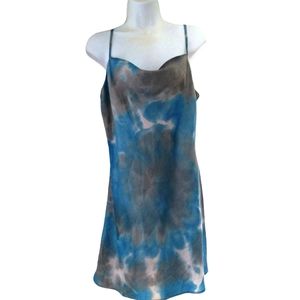Denimrush Blue Clouds Tie Dye Satin Slip Dress Size L Blue